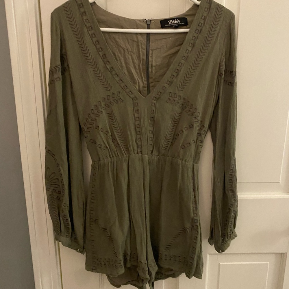 dark green v cut romper